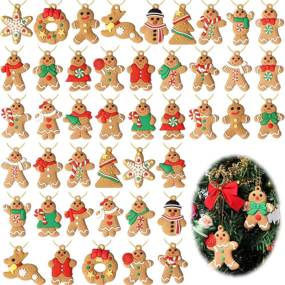 44 Pcs Mini Christmas Gingerbread Ornaments Tiny Gingerbread Man Ornaments Hangi